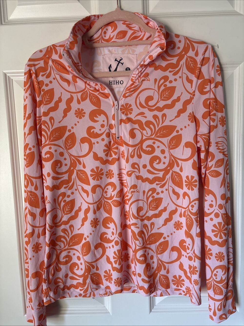 Hiho Women’s 1/4 Zip Top LS orange Pattern S sunblock lightweight New